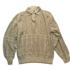VTG Mens L Sweater Tan Linen Cotton Blend Old School Soft Oversized Harbour Club